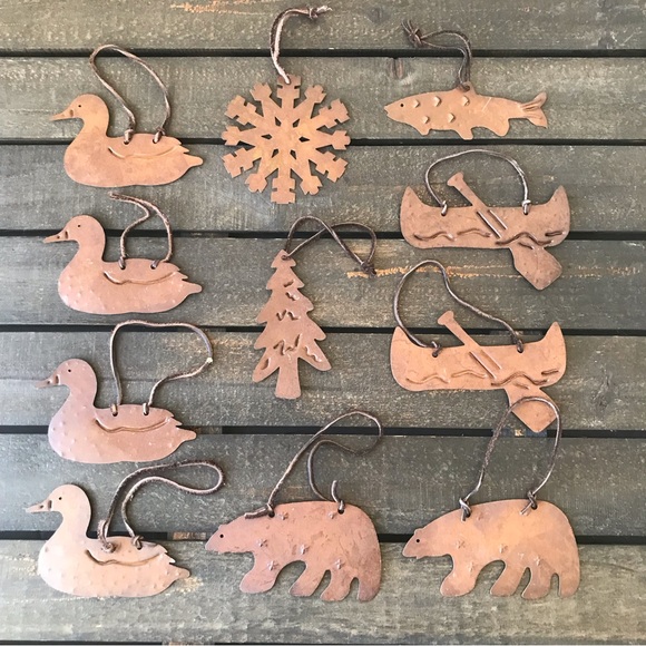 Brown Rustic Metal Ornaments Country Farmhouse Decor Bundle of 11 - Picture 1 of 14